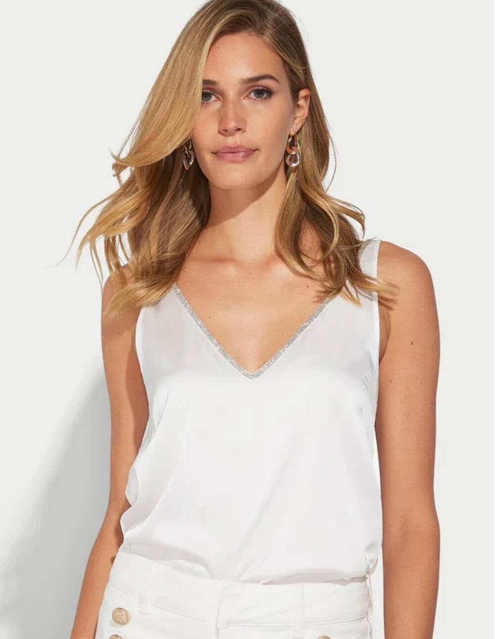 Generation Love Christie Crystal Chain Tank White Silver size Small